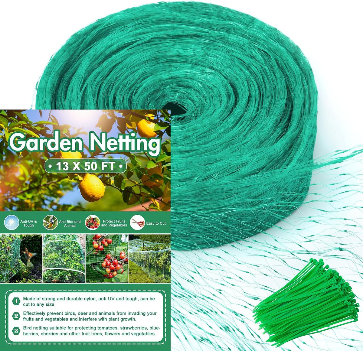 Bird Netting, 13 x 33 Ft Heavy Duty Fruit Tree Netting for Garden