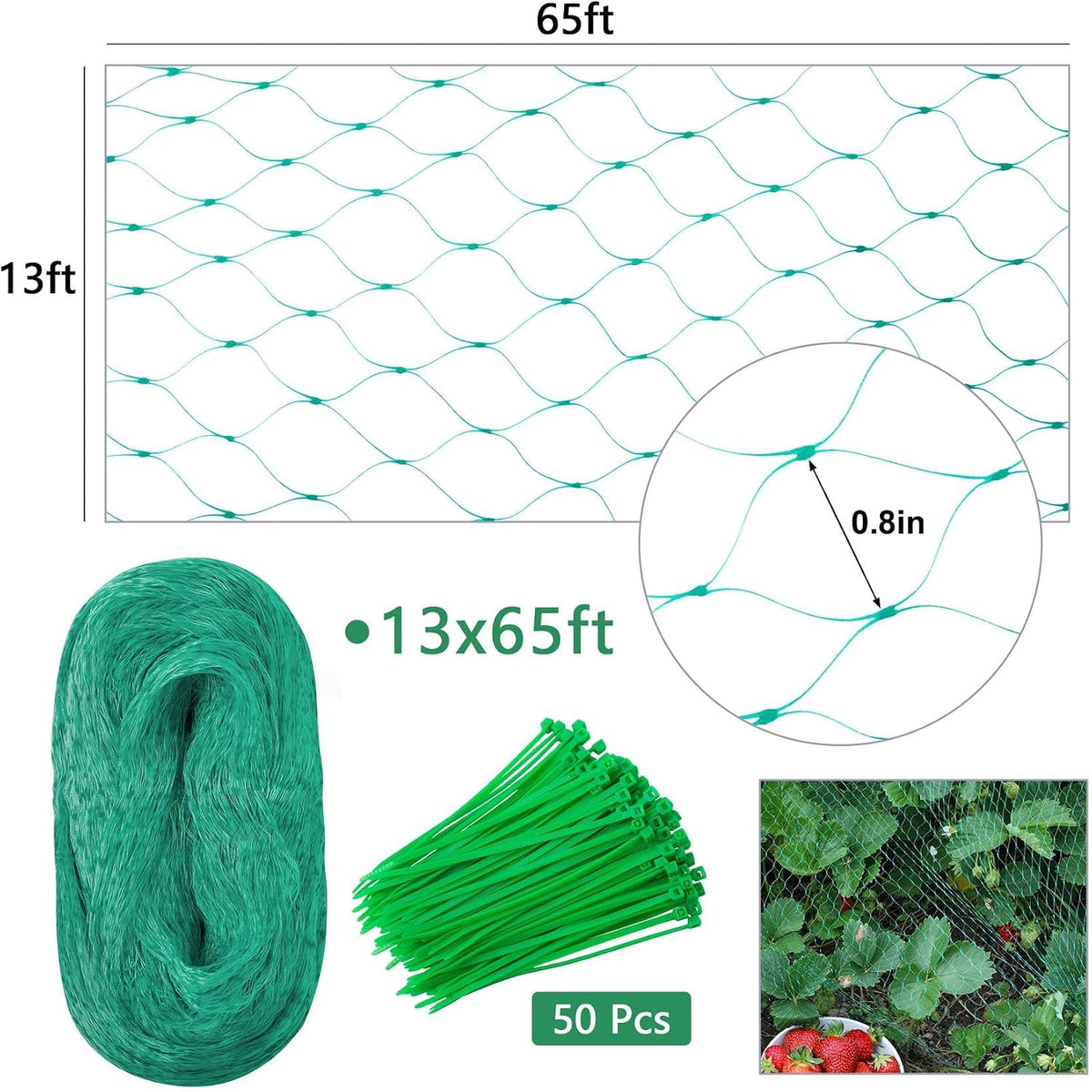 Bird Netting, 13 x 33 Ft Heavy Duty Fruit Tree Netting for Garden