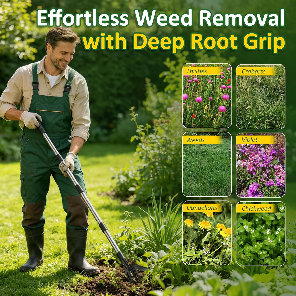Weed Puller Tool - Adjustable Upright Weeder, 4 Claw Long-Handled Weeding Tool, No Need to Bend or Kneel to Weed Easily, Weeding Tool for Garden, Lawn, Farm and Courtyard