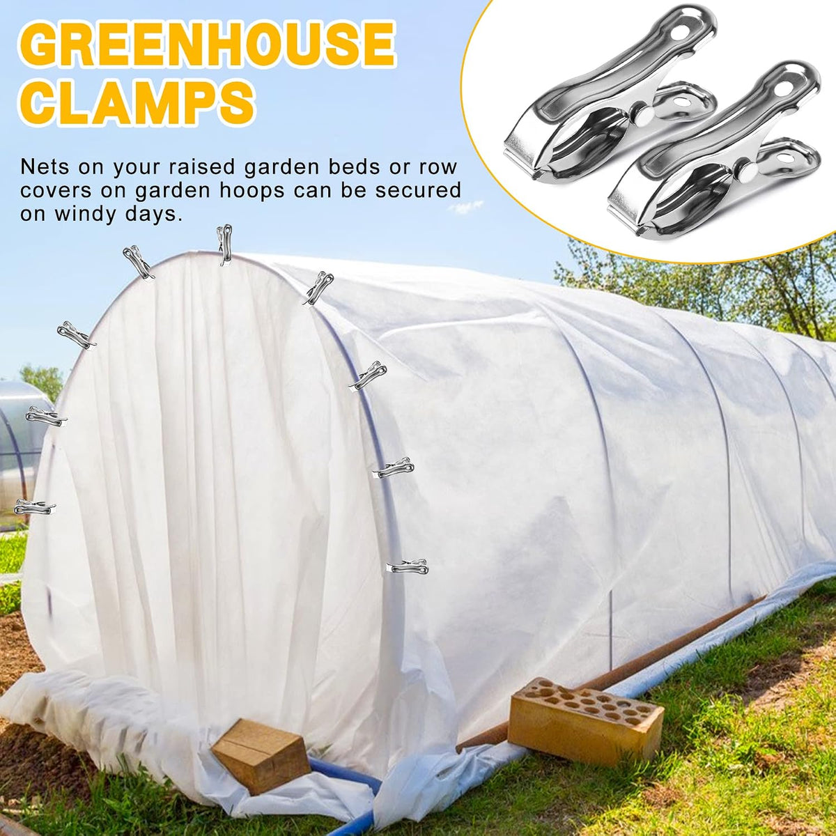 70 Pcs 2 Inch Greenhouse Clamps Stainless Steel Garden Clips Anti-Wind Greenhouse Clamp with Strong Grip to Greenhouse Frame Garden Hoops Plant Cover Heavy Duty Metal Beach Towel Clips