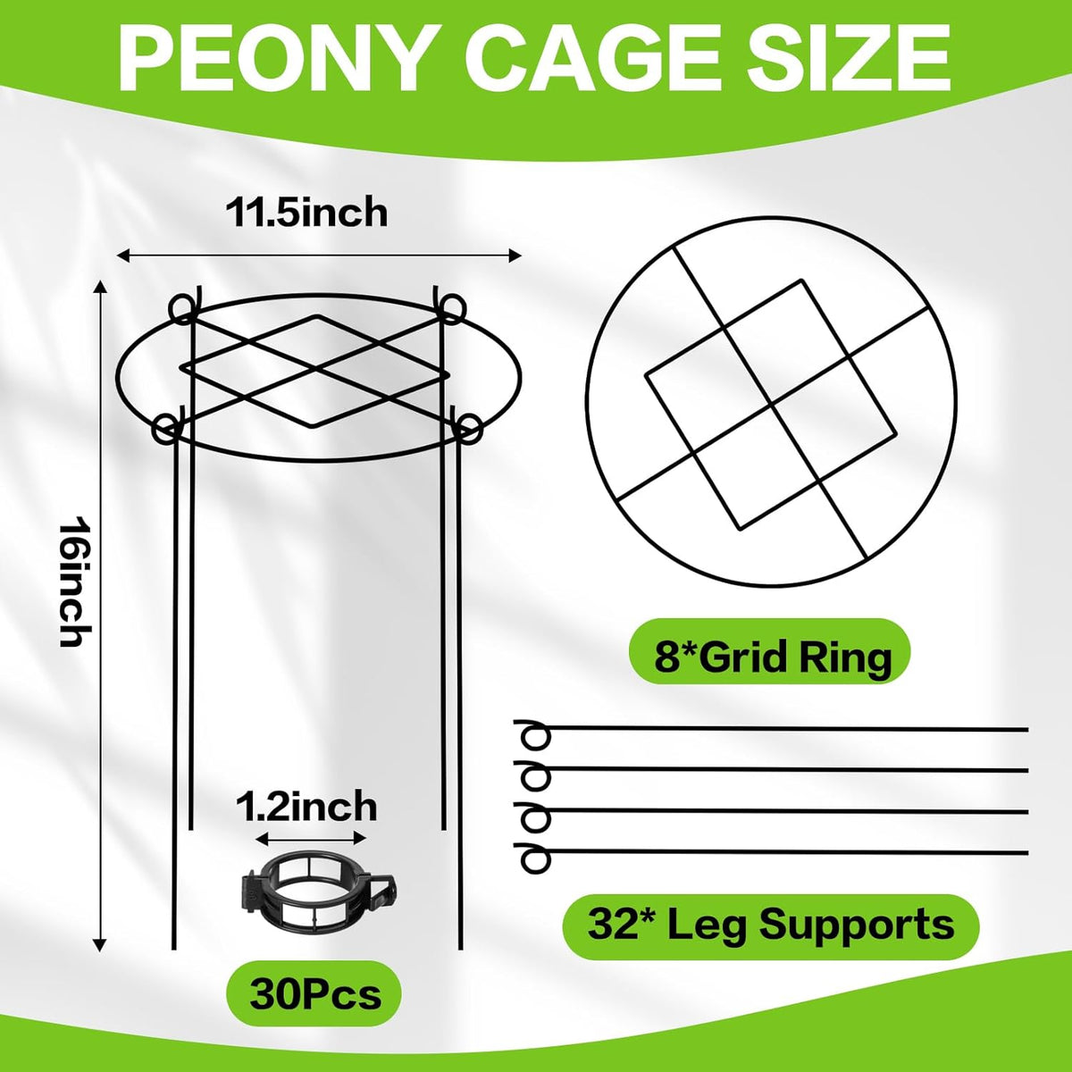 4 Pack Peony Cages and Supports, 11.5" x16" Heavy Duty Metal Plant Support