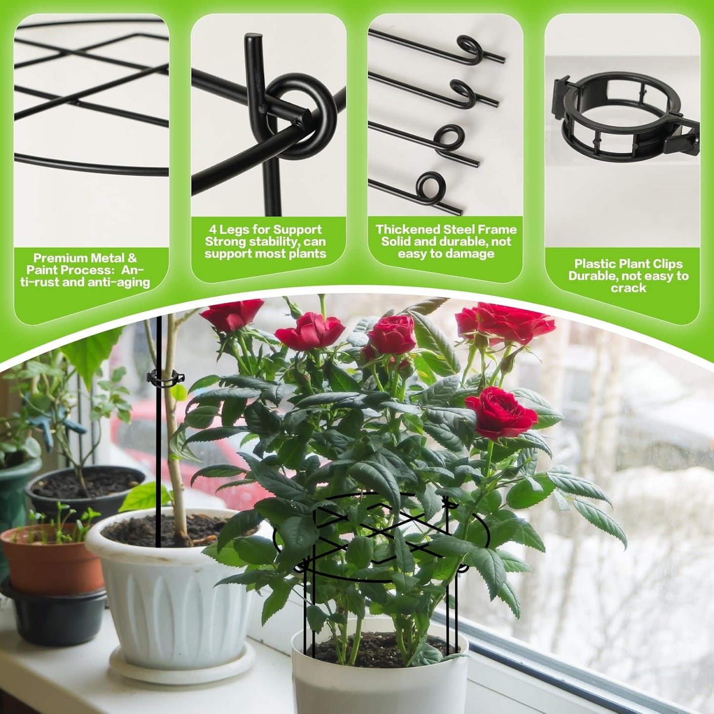 4 Pack Peony Cages and Supports, 11.5" x16" Heavy Duty Metal Plant Support