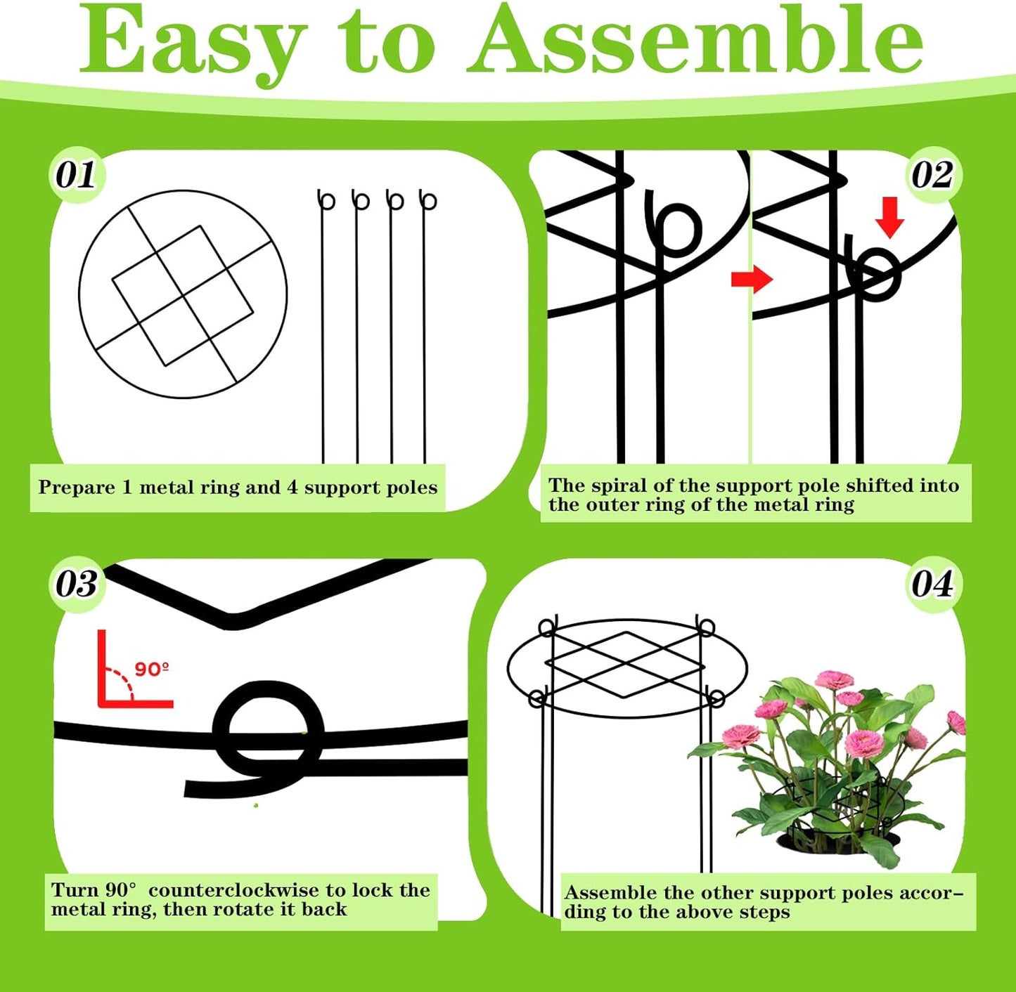 4 Pack Peony Cages and Supports, 11.5" x16" Heavy Duty Metal Plant Support