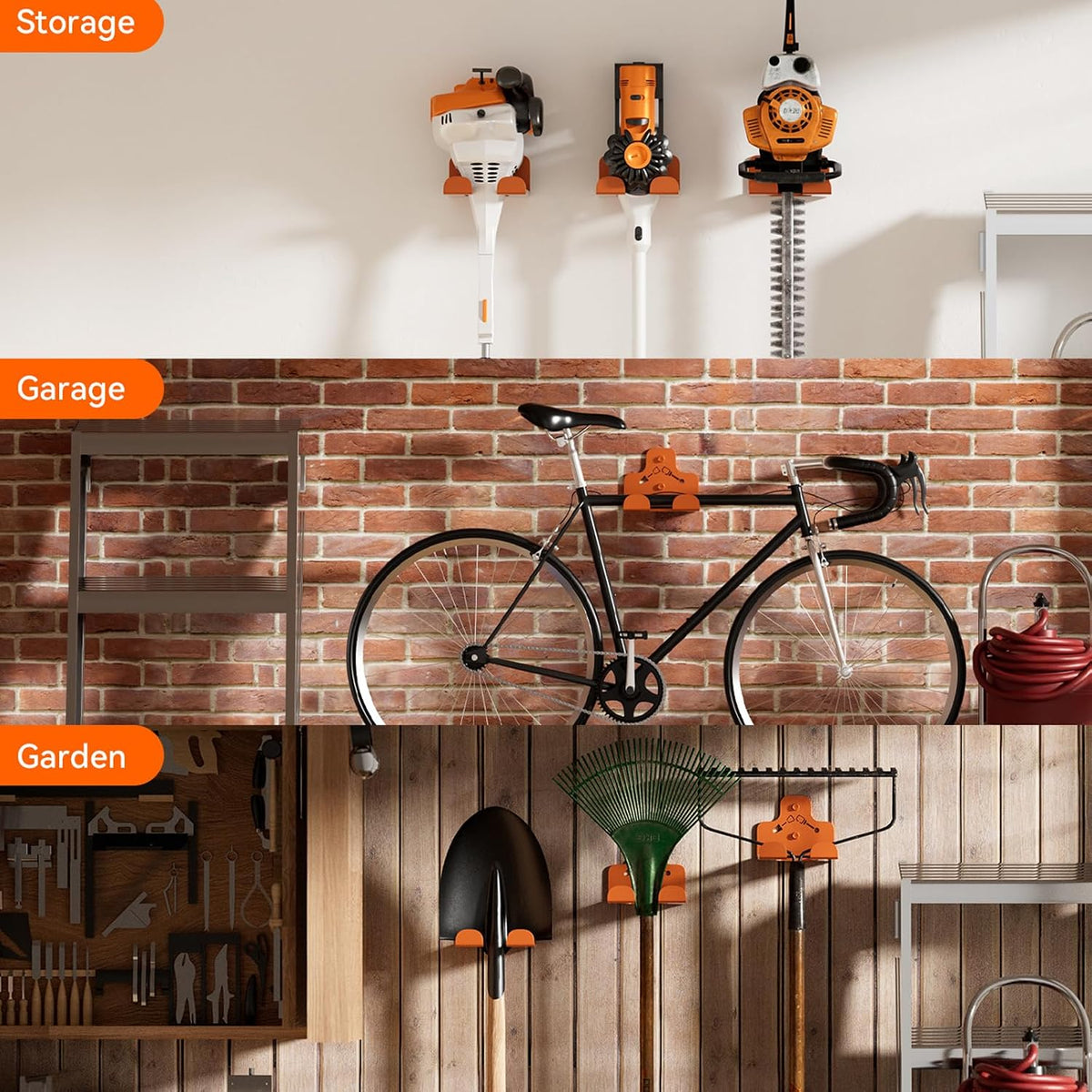 Garage Organizer Trimmer Rack Wall Mount, Weedeater Hanger, Black, 1 Pack