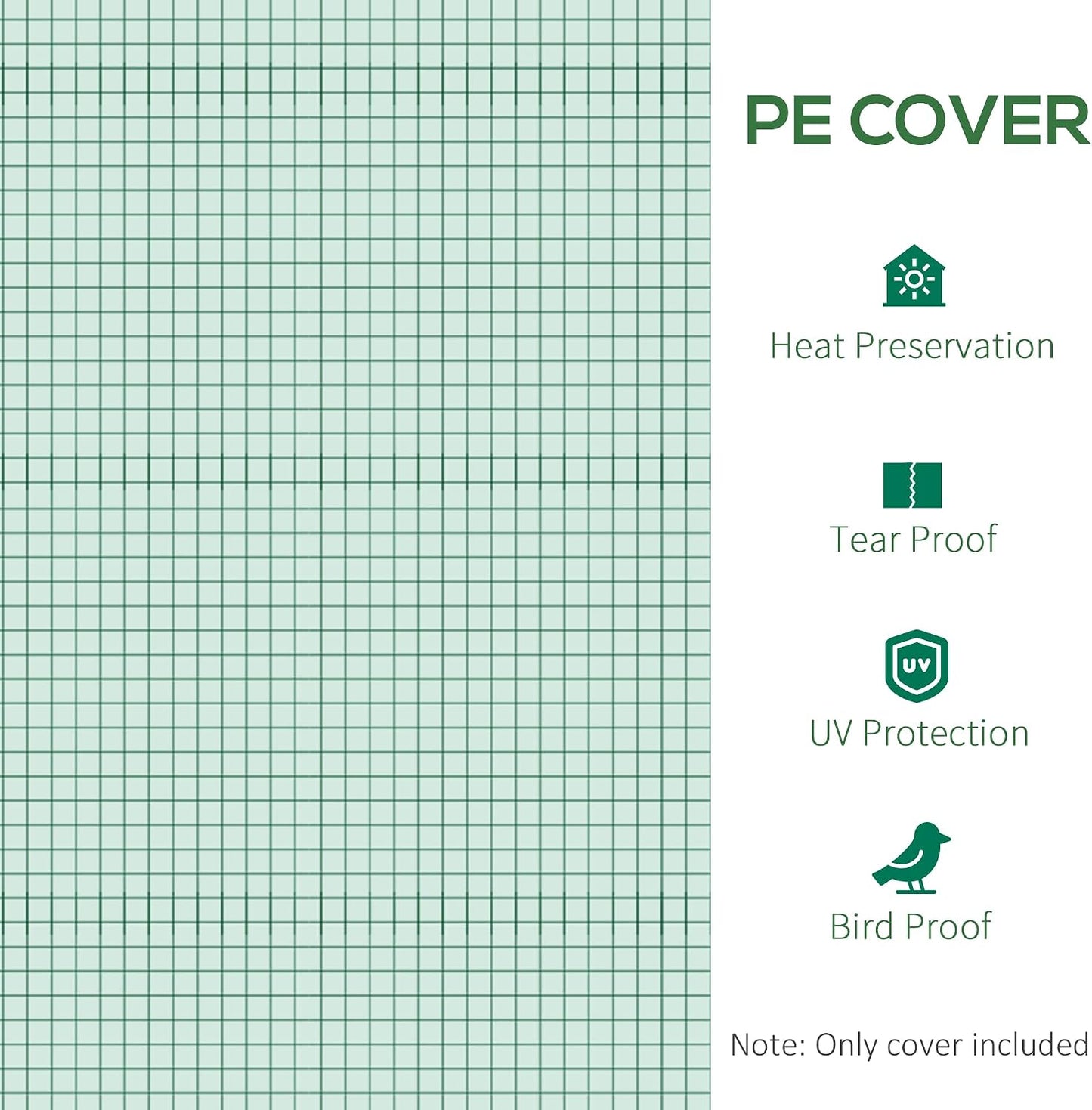 9.8' x 6.6' x 6.6' Plastic Greenhouse Cover Replacement Green
