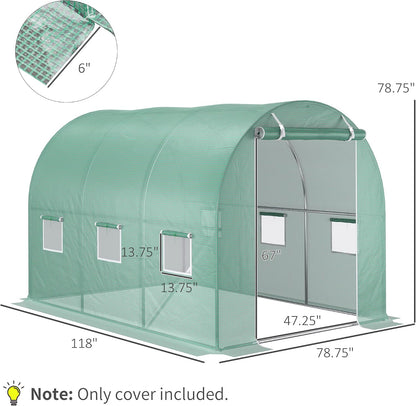 9.8' x 6.6' x 6.6' Plastic Greenhouse Cover Replacement Green
