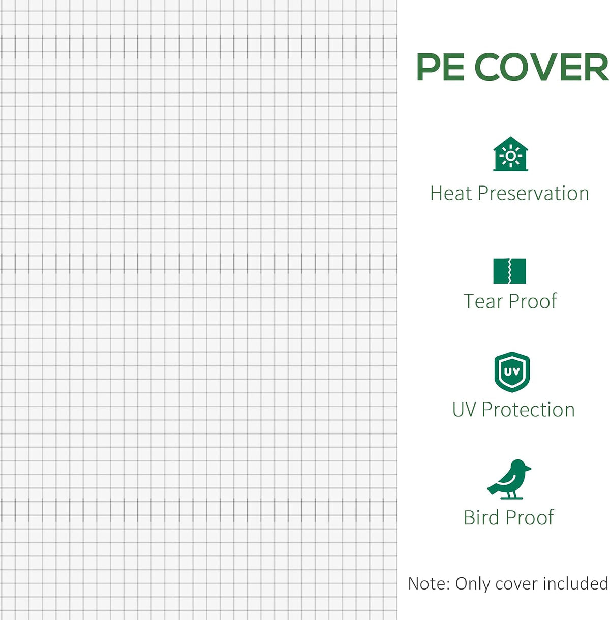 9.8' x 6.6' x 6.6' Plastic Greenhouse Cover Replacement Green