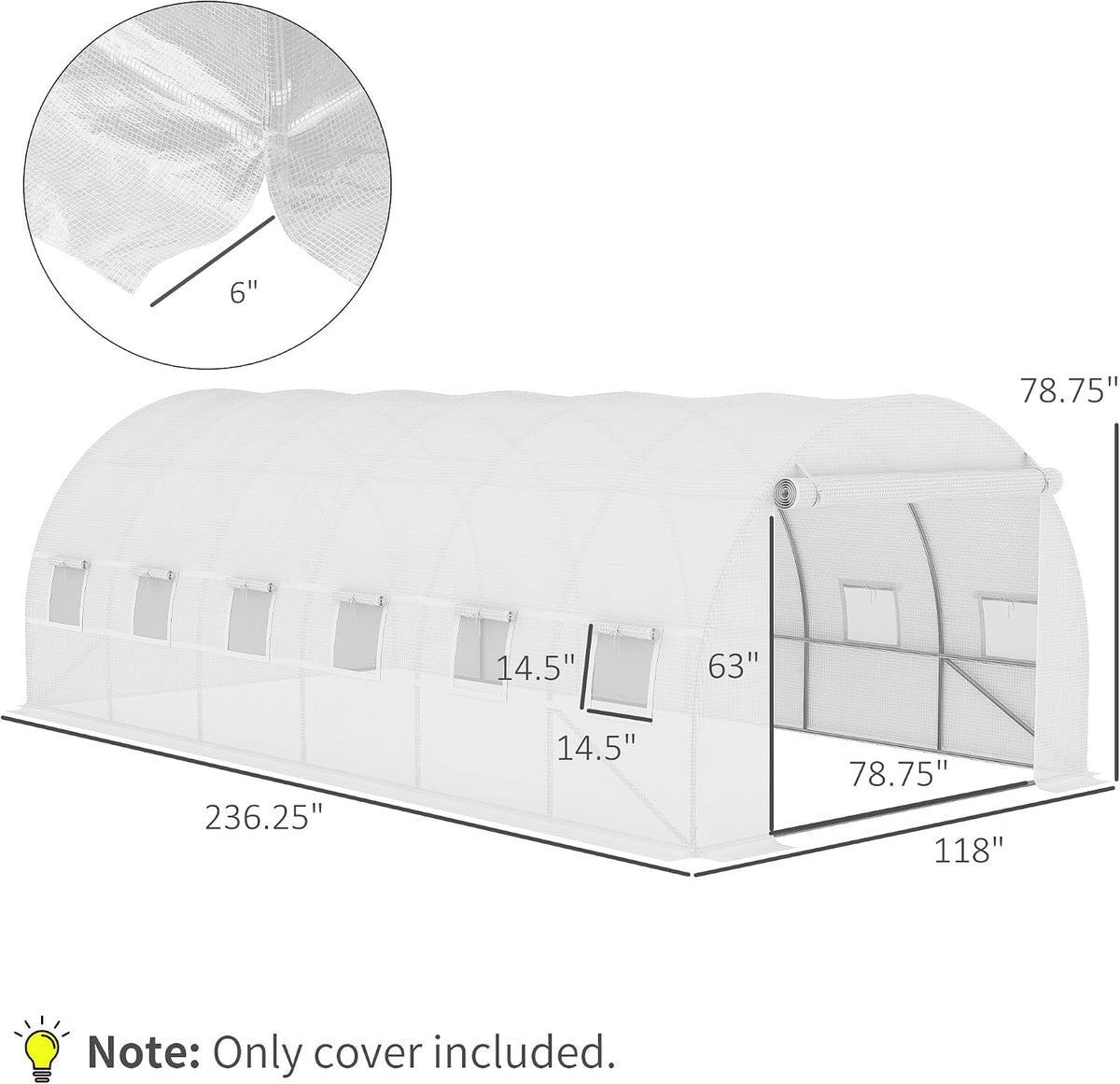 9.8' x 6.6' x 6.6' Plastic Greenhouse Cover Replacement Green