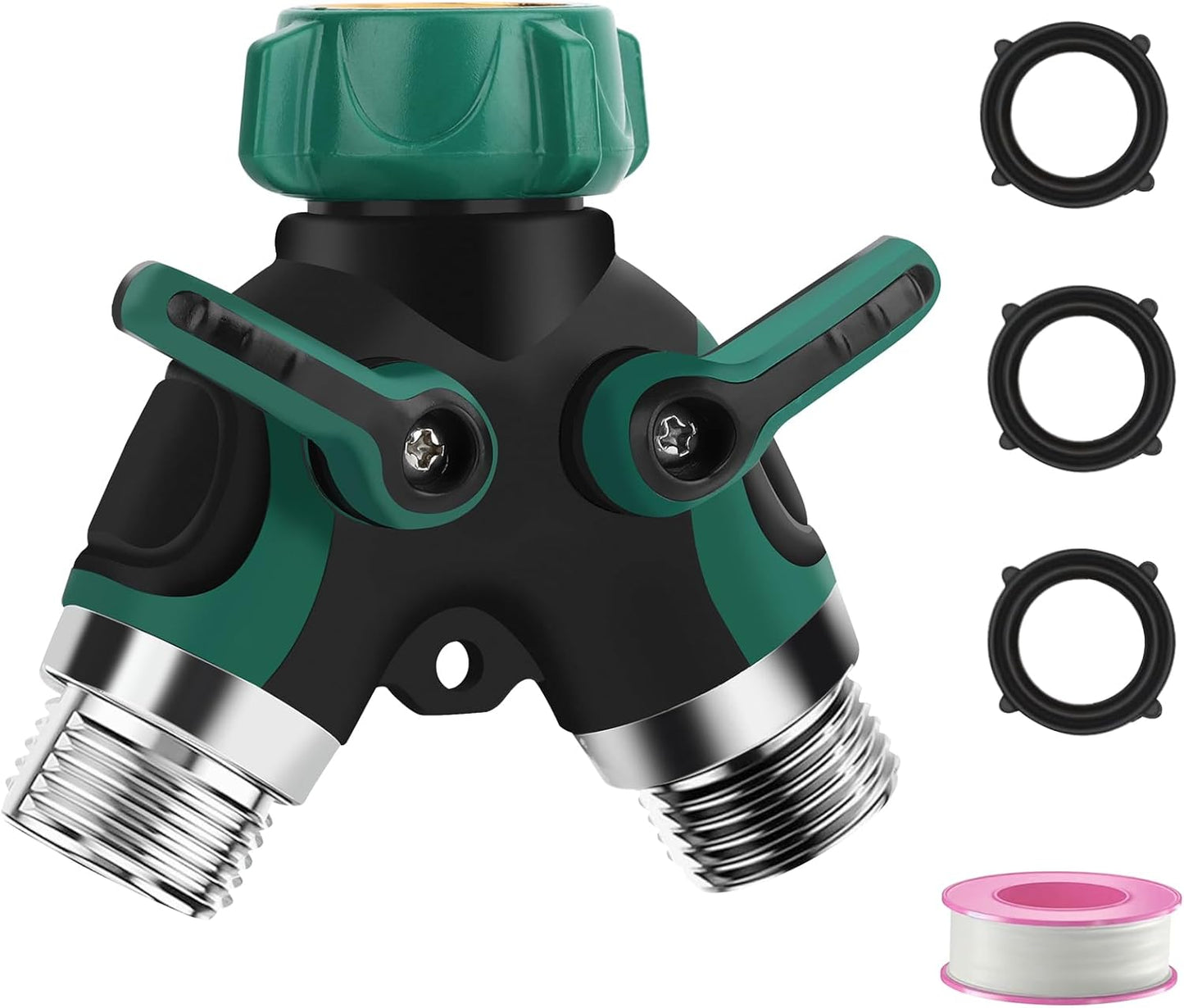 Hose Splitter 2 Way, 3/4" Garden Water Hose Splitter with Comfort Rubber Long Handle, Faucet Splitter, Y Heavy Duty Metal Connector with Comfortable Rubberized Grip for Outdoor Gardening Hoses(1 Pack)