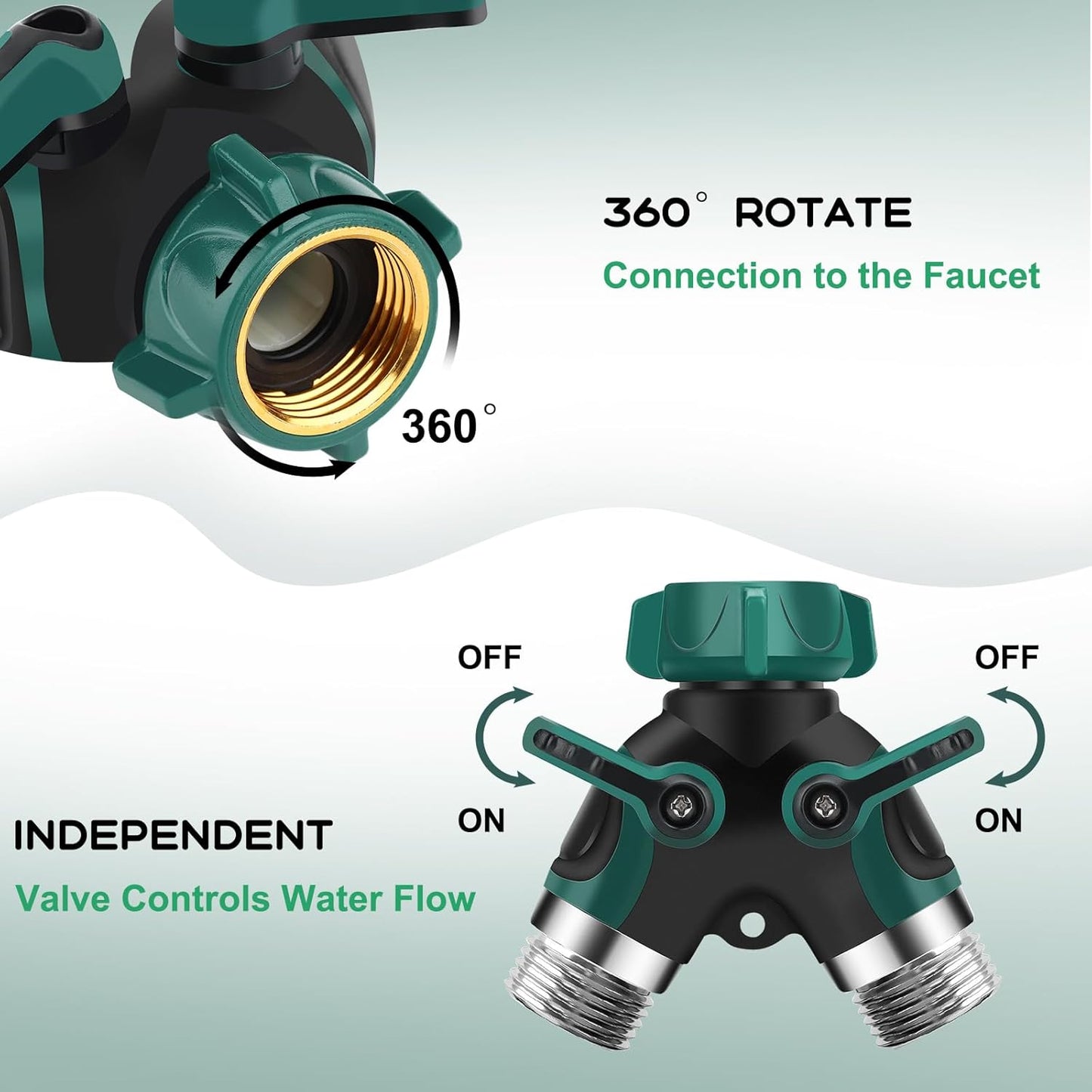 Hose Splitter 2 Way, 3/4" Garden Water Hose Splitter with Comfort Rubber Long Handle, Faucet Splitter, Y Heavy Duty Metal Connector with Comfortable Rubberized Grip for Outdoor Gardening Hoses(1 Pack)