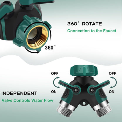 Hose Splitter 2 Way, 3/4" Garden Water Hose Splitter with Comfort Rubber Long Handle, Faucet Splitter, Y Heavy Duty Metal Connector with Comfortable Rubberized Grip for Outdoor Gardening Hoses(1 Pack)