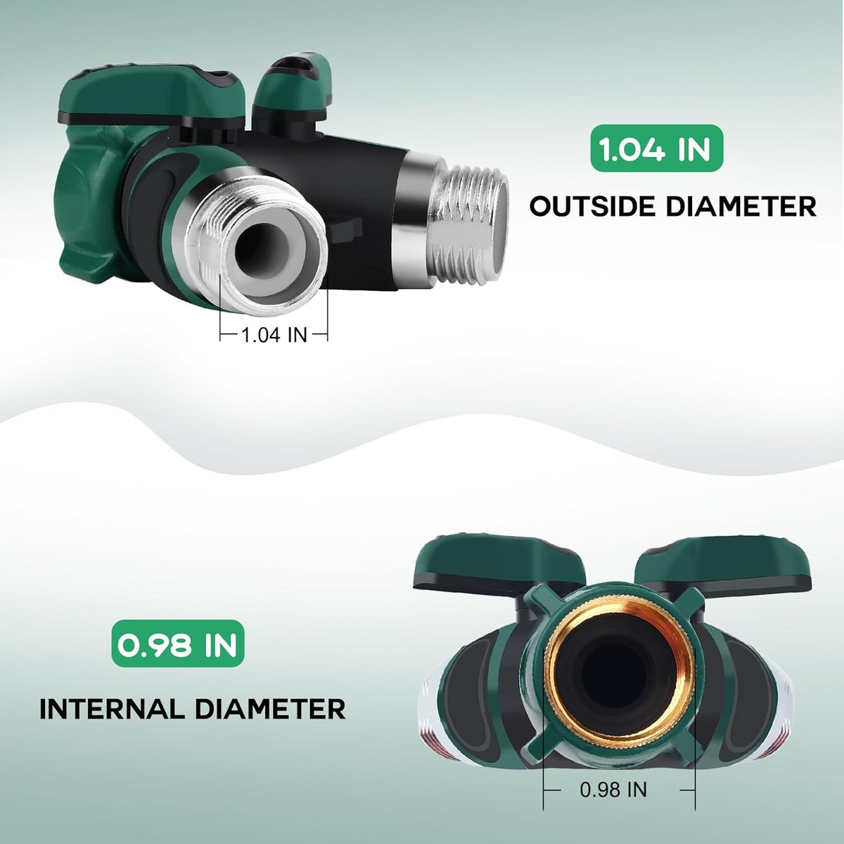 Hose Splitter 2 Way, 3/4" Garden Water Hose Splitter with Comfort Rubber Long Handle, Faucet Splitter, Y Heavy Duty Metal Connector with Comfortable Rubberized Grip for Outdoor Gardening Hoses(1 Pack)