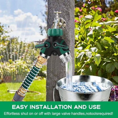Hose Splitter 2 Way, 3/4" Garden Water Hose Splitter with Comfort Rubber Long Handle, Faucet Splitter, Y Heavy Duty Metal Connector with Comfortable Rubberized Grip for Outdoor Gardening Hoses(1 Pack)