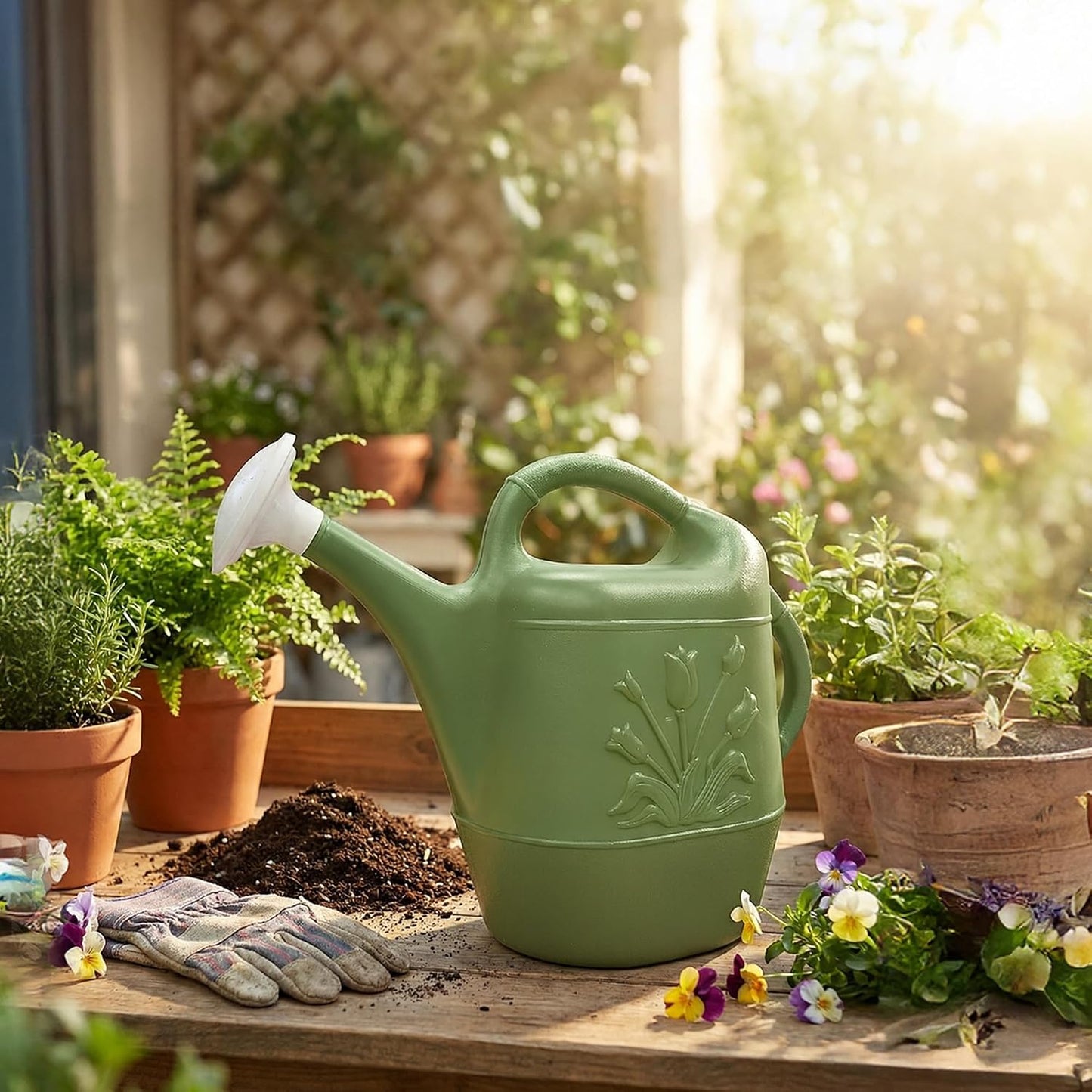 2 Gallon Watering Can - Hunter Green (Pkg/3, Hunter Green)