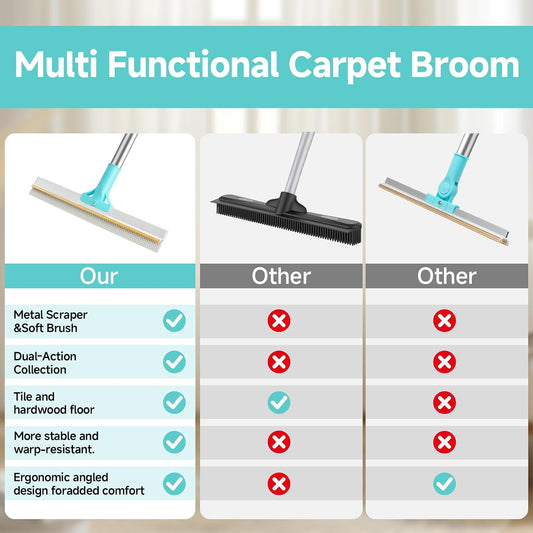 Carpet Rake for Pet Hair Removal Tool, Reusable Pet Hair Remover Broom