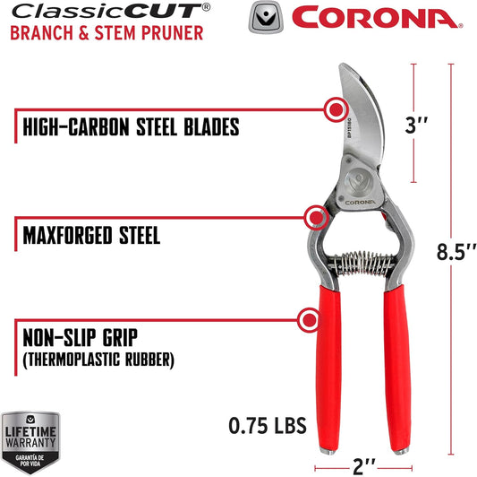 Forged Steel ClassicCUT Bypass Hand Pruner – 1-Inch Cut Capacity Garden Pruning Shears for Stems & Branches, Heavy-Duty Bypass Pruners for Tree, Shrub & Plant Trimming