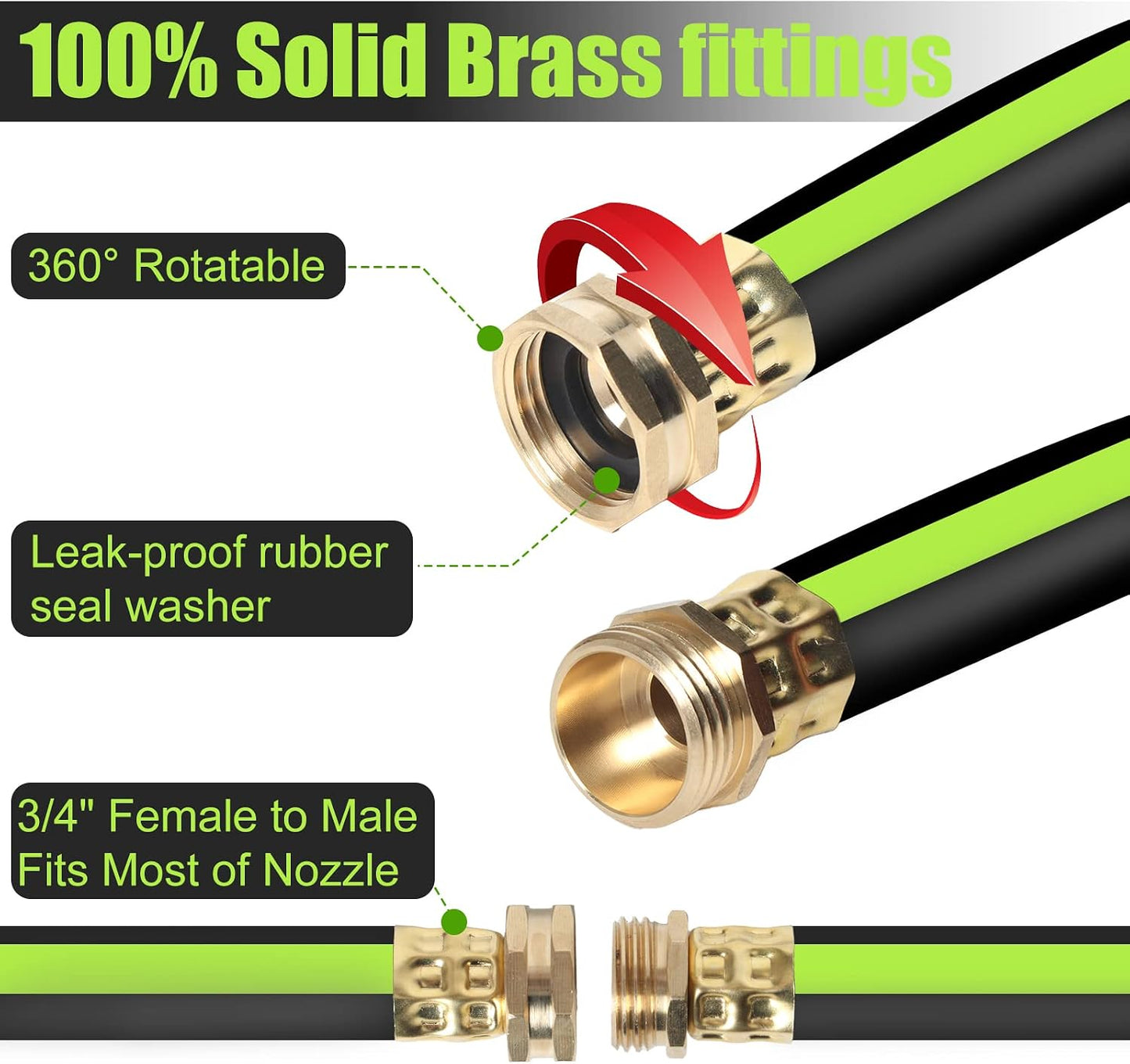 Kink Free Garden Hose 10ft 5/8", Heavy Duty Hybrid Water Hose