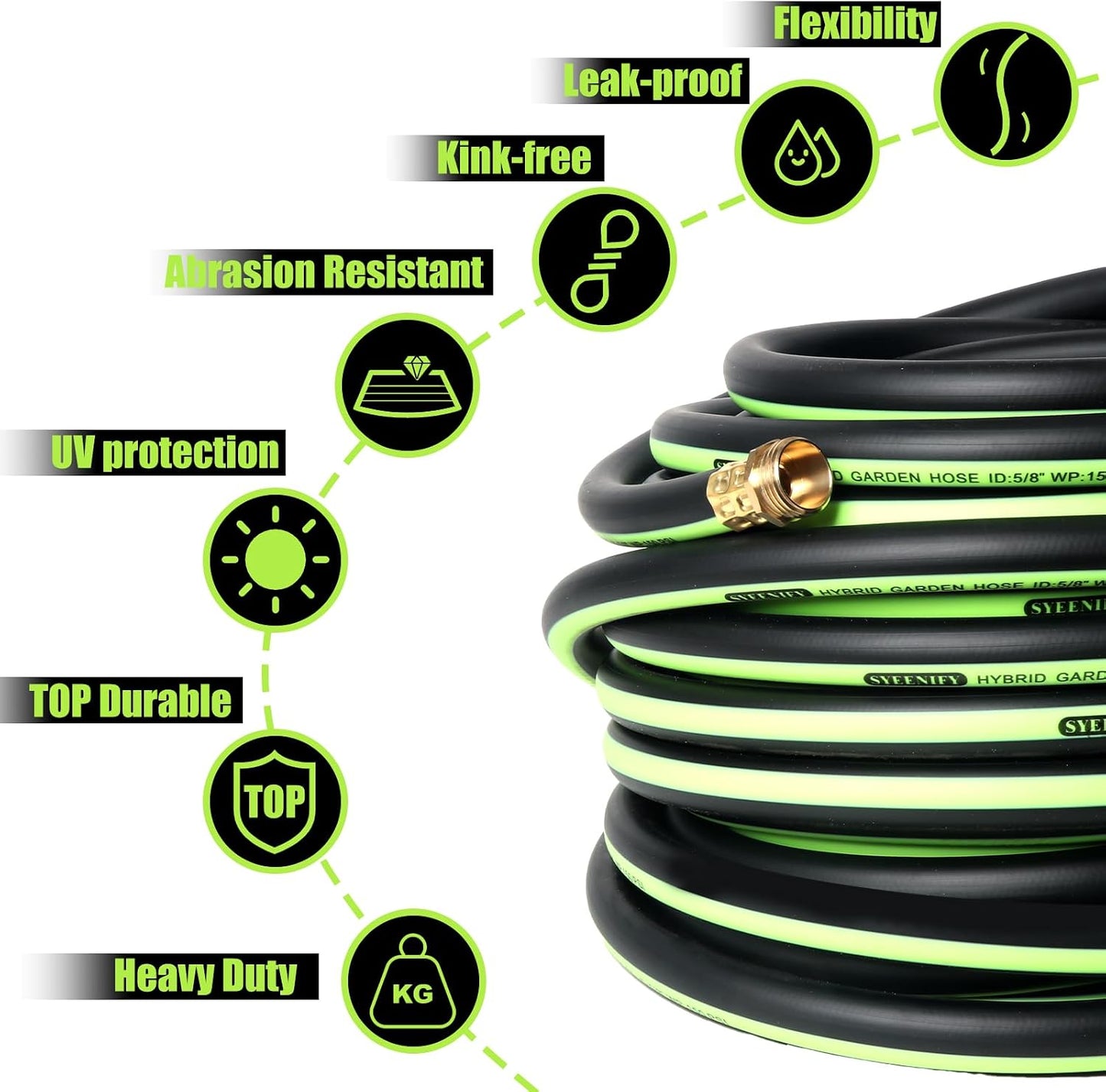 Kink Free Garden Hose 10ft 5/8", Heavy Duty Hybrid Water Hose