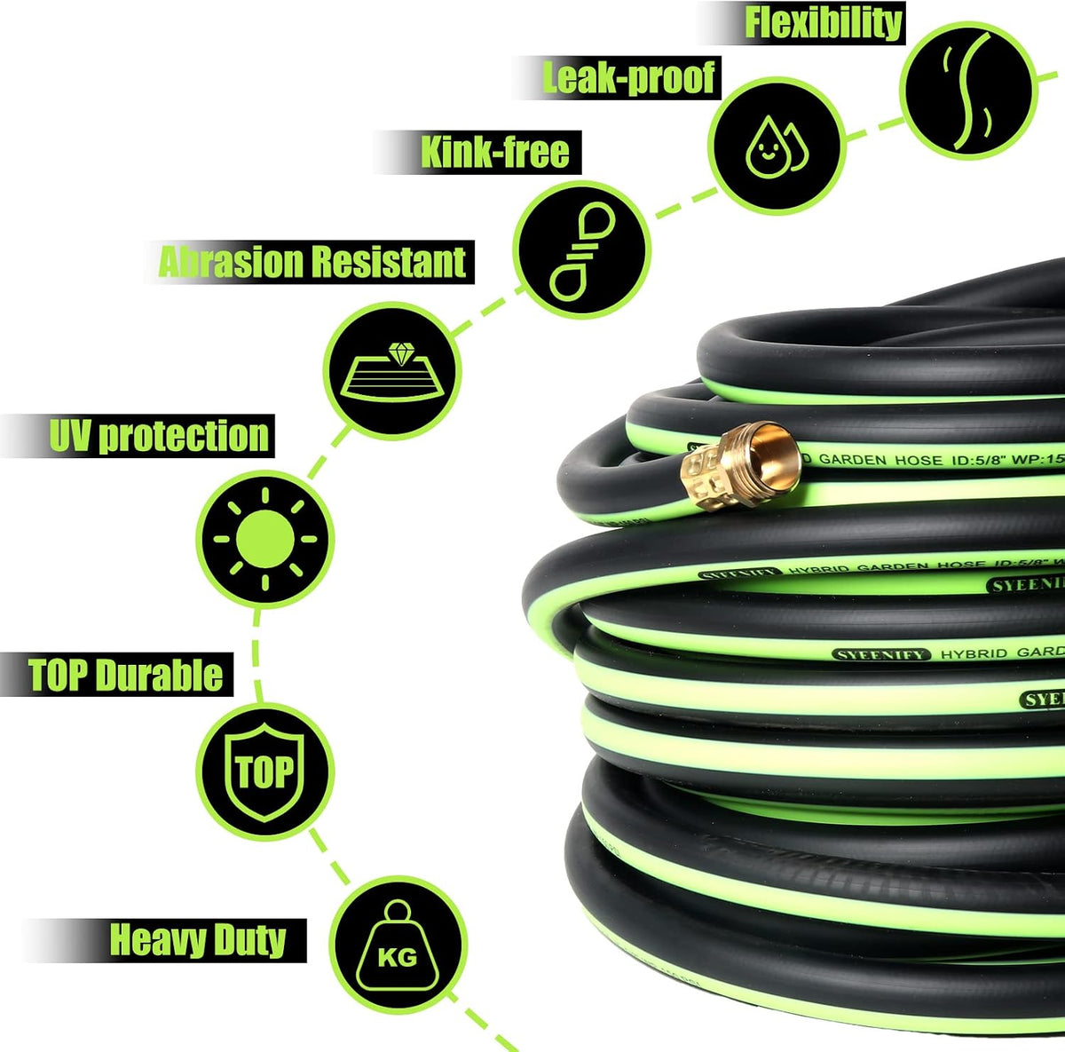 Kink Free Garden Hose 10ft 5/8", Heavy Duty Hybrid Water Hose