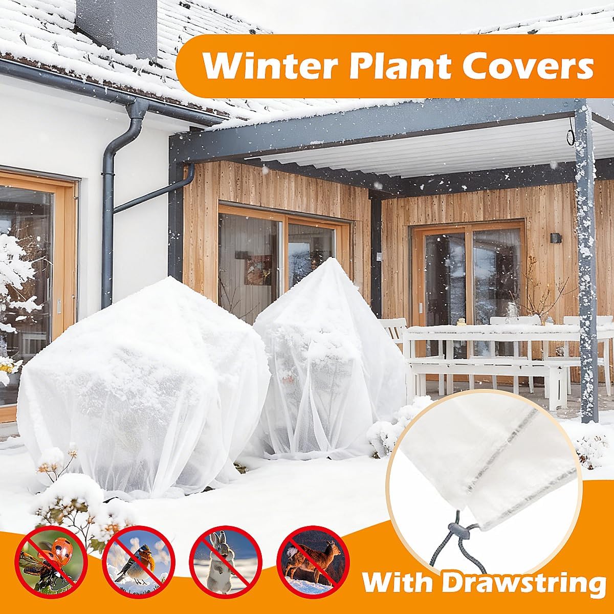 Plant Covers Freeze Protection H48 x55 0.9oz Plant Frost Protection Covers Plant Protection Winter Cover Drawstring Bags Cold Frost Blanket,White - Colors B