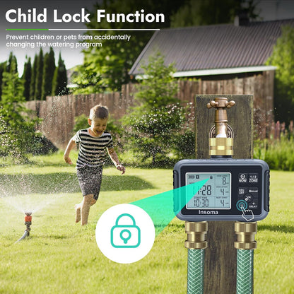 Water Timer with Brass Inlet, 2 Independent Zones Outdoor Hose Timer for Garden Faucet with Auto/Manual/Rain Delay Mode, Sprinkler Irrigation Timers for Yard Lawn