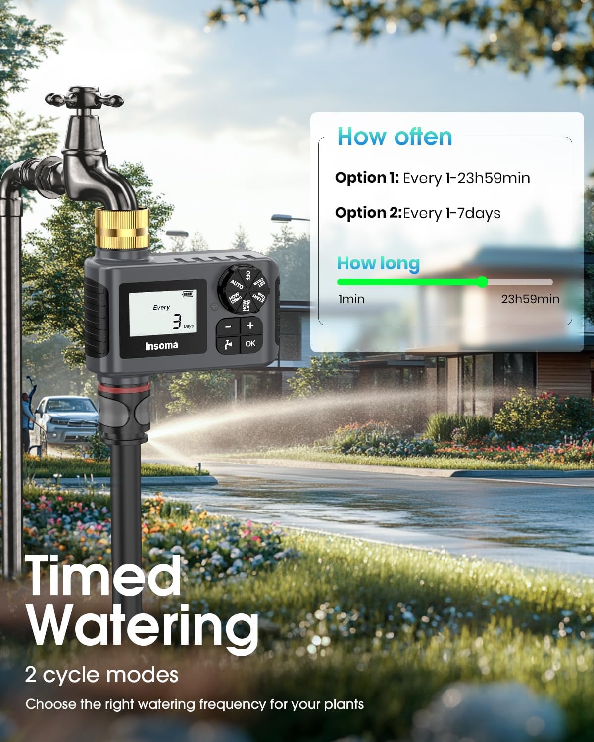 Water Timer with Brass Inlet, 2 Independent Zones Outdoor Hose Timer for Garden Faucet with Auto/Manual/Rain Delay Mode, Sprinkler Irrigation Timers for Yard Lawn