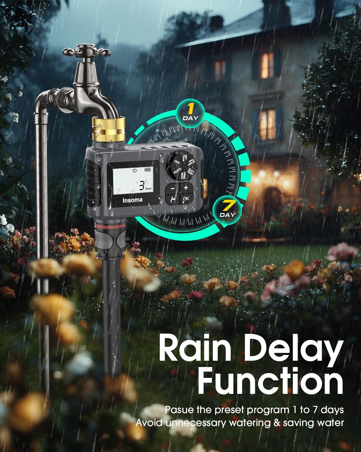 Water Timer with Brass Inlet, 2 Independent Zones Outdoor Hose Timer for Garden Faucet with Auto/Manual/Rain Delay Mode, Sprinkler Irrigation Timers for Yard Lawn