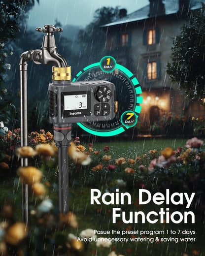 Water Timer with Brass Inlet, 2 Independent Zones Outdoor Hose Timer for Garden Faucet with Auto/Manual/Rain Delay Mode, Sprinkler Irrigation Timers for Yard Lawn