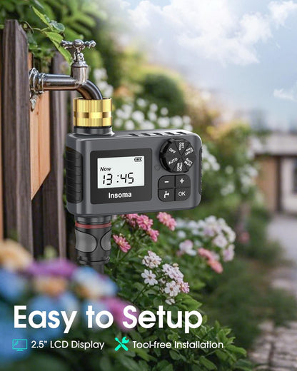 Water Timer with Brass Inlet, 2 Independent Zones Outdoor Hose Timer for Garden Faucet with Auto/Manual/Rain Delay Mode, Sprinkler Irrigation Timers for Yard Lawn