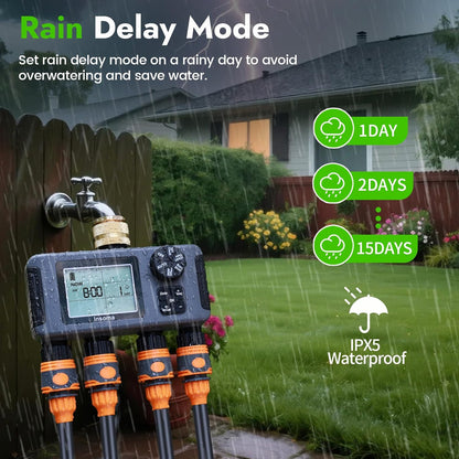 Water Timer with Brass Inlet, 2 Independent Zones Outdoor Hose Timer for Garden Faucet with Auto/Manual/Rain Delay Mode, Sprinkler Irrigation Timers for Yard Lawn