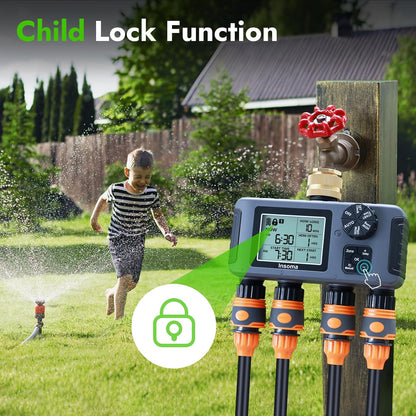 Water Timer with Brass Inlet, 2 Independent Zones Outdoor Hose Timer for Garden Faucet with Auto/Manual/Rain Delay Mode, Sprinkler Irrigation Timers for Yard Lawn