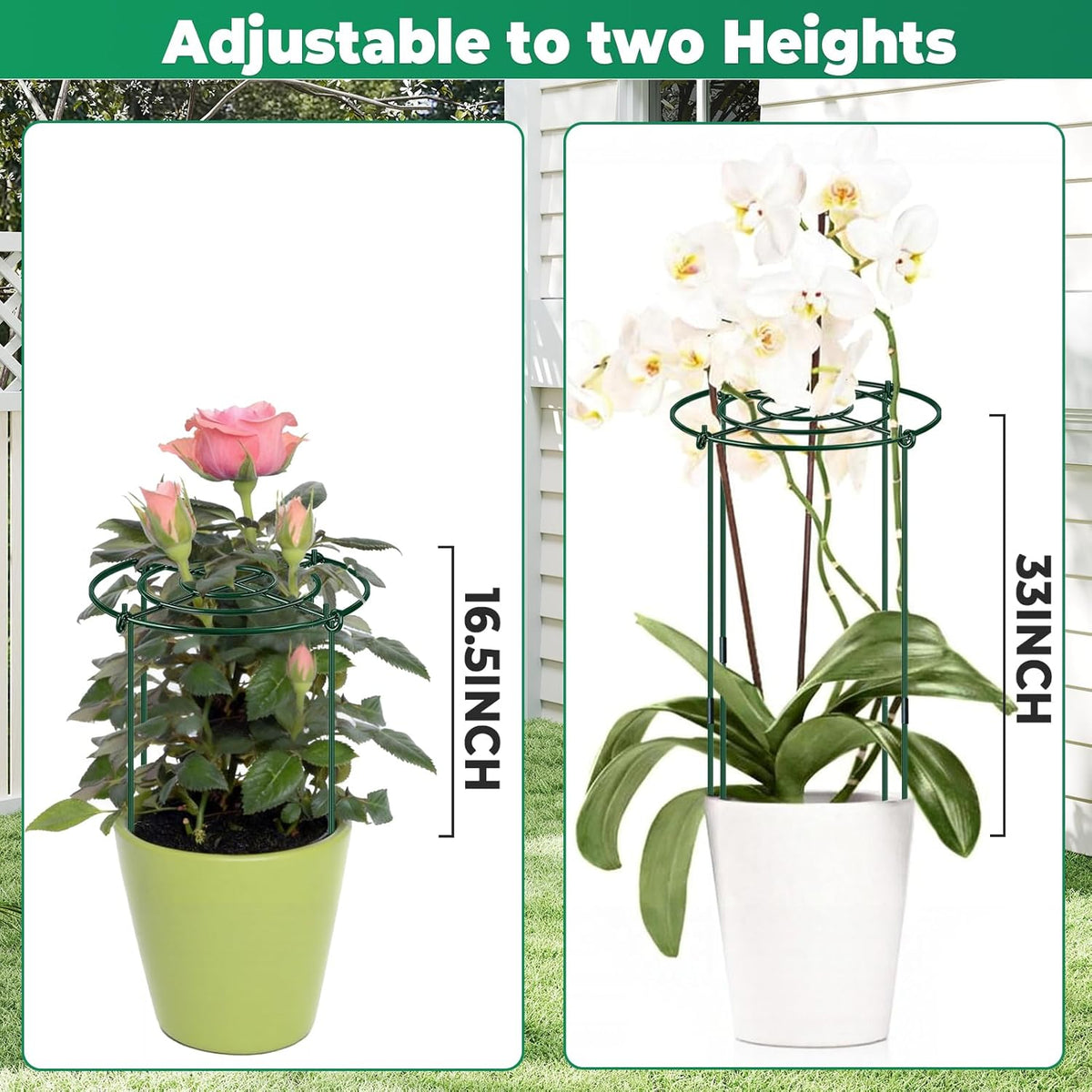 6Pack Peony Cages and Supports 33''H x 13''D Grow Through Large Plant Support, Adjustable High, Heavy Duty, Rust-Resistant, Round, Flower Support Cage Ring for Rose Tomato Hydrangea