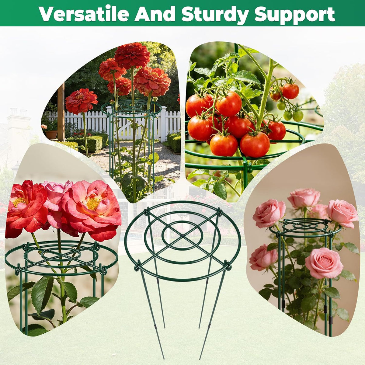 6Pack Peony Cages and Supports 33''H x 13''D Grow Through Large Plant Support, Adjustable High, Heavy Duty, Rust-Resistant, Round, Flower Support Cage Ring for Rose Tomato Hydrangea
