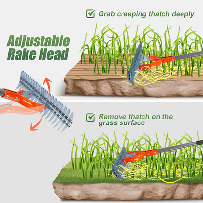 Thatch Rake for Lawn with Adjustable Handle Heavy Duty Steel Lawn Rake