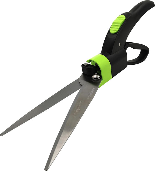 Hand Grass Clipper Scissors 360 Degree Rotatable Cutter Head - Ultra Sharp Stainless Steel Grass Shears - Comfort Grip Handles - Perfect for Edging Lawn, Trimming Shrubs & Flowers