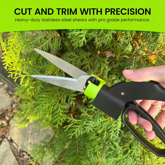Hand Grass Clipper Scissors 360 Degree Rotatable Cutter Head - Ultra Sharp Stainless Steel Grass Shears - Comfort Grip Handles - Perfect for Edging Lawn, Trimming Shrubs & Flowers