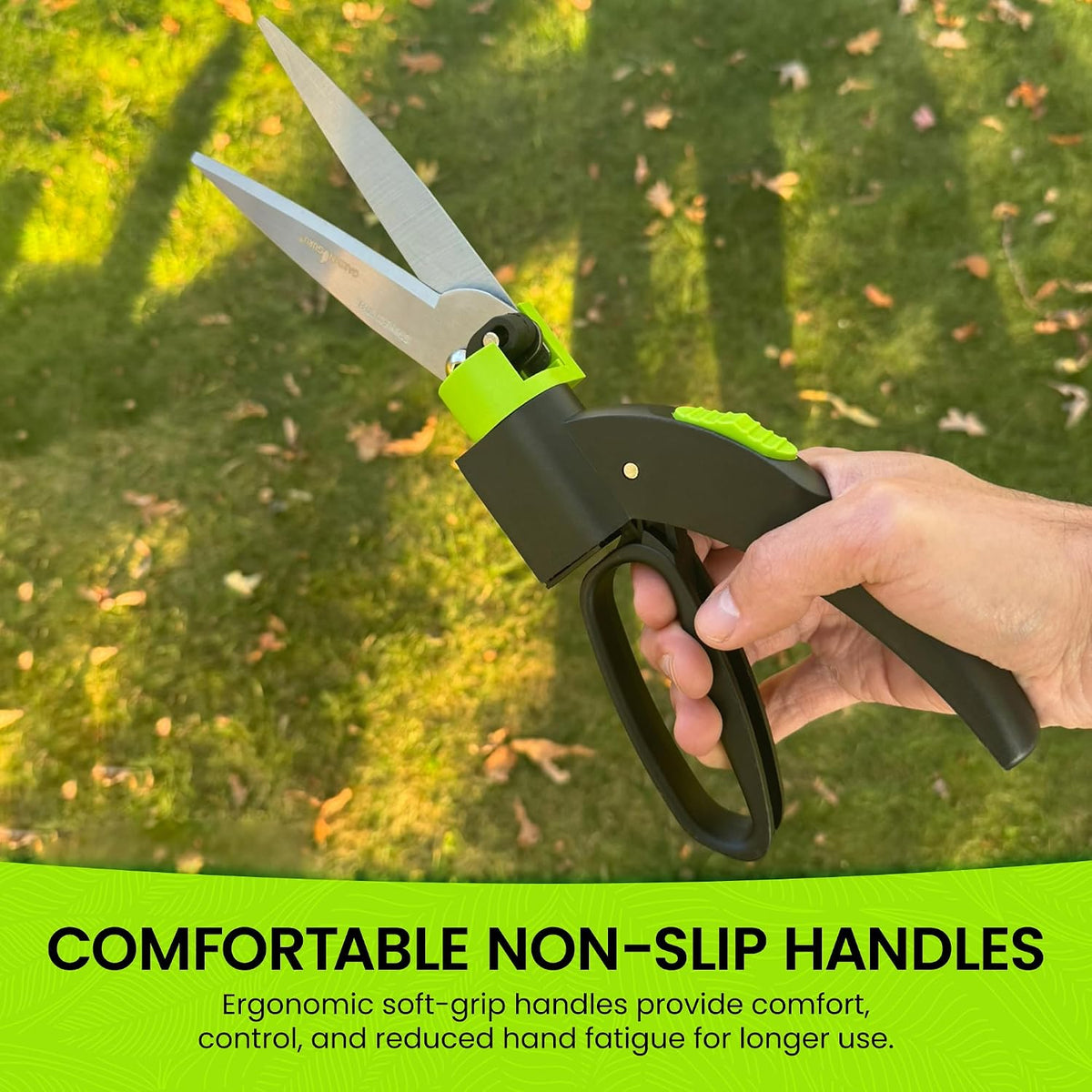 Hand Grass Clipper Scissors 360 Degree Rotatable Cutter Head - Ultra Sharp Stainless Steel Grass Shears - Comfort Grip Handles - Perfect for Edging Lawn, Trimming Shrubs & Flowers