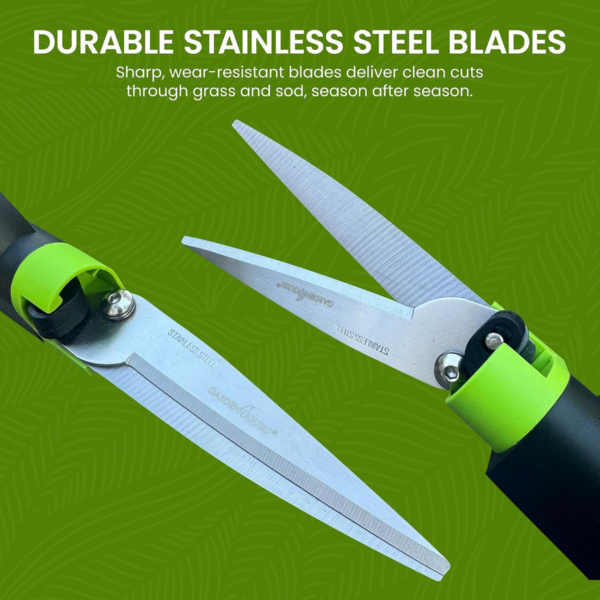 Hand Grass Clipper Scissors 360 Degree Rotatable Cutter Head - Ultra Sharp Stainless Steel Grass Shears - Comfort Grip Handles - Perfect for Edging Lawn, Trimming Shrubs & Flowers