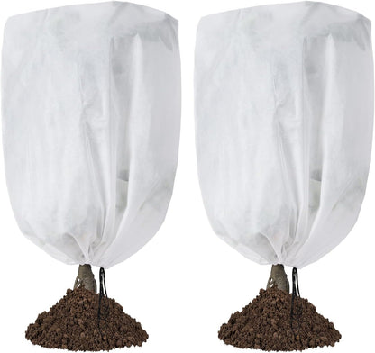 2-Pack Plant Covers Freeze Protection 42" x45" 2.2 oz, Frost Cloth Plants Jacket Drawstring Tree Cover for Outdoor Plants, Shrub Potted Plants Winter
