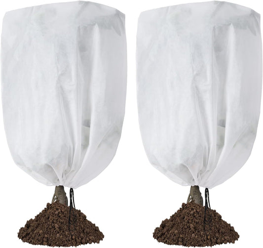 2-Pack Plant Covers Freeze Protection 42" x45" 2.2 oz, Frost Cloth Plants Jacket Drawstring Tree Cover for Outdoor Plants, Shrub Potted Plants Winter
