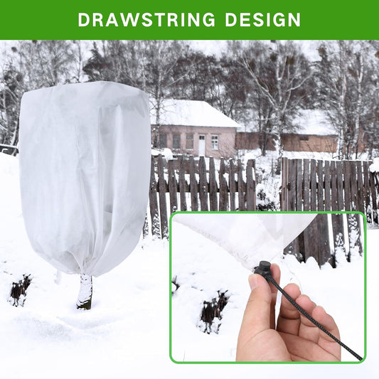 2-Pack Plant Covers Freeze Protection 42" x45" 2.2 oz, Frost Cloth Plants Jacket Drawstring Tree Cover for Outdoor Plants, Shrub Potted Plants Winter