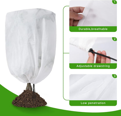 2-Pack Plant Covers Freeze Protection 42" x45" 2.2 oz, Frost Cloth Plants Jacket Drawstring Tree Cover for Outdoor Plants, Shrub Potted Plants Winter