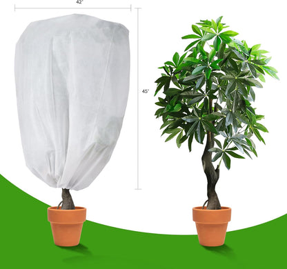 2-Pack Plant Covers Freeze Protection 42" x45" 2.2 oz, Frost Cloth Plants Jacket Drawstring Tree Cover for Outdoor Plants, Shrub Potted Plants Winter