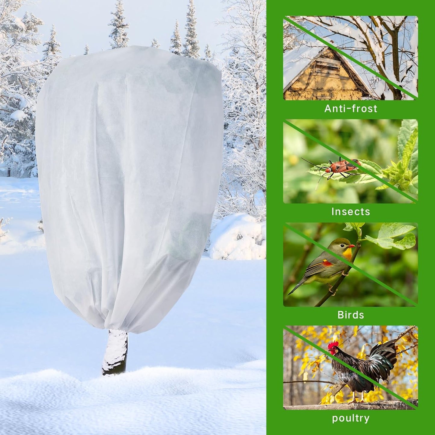 2-Pack Plant Covers Freeze Protection 42" x45" 2.2 oz, Frost Cloth Plants Jacket Drawstring Tree Cover for Outdoor Plants, Shrub Potted Plants Winter