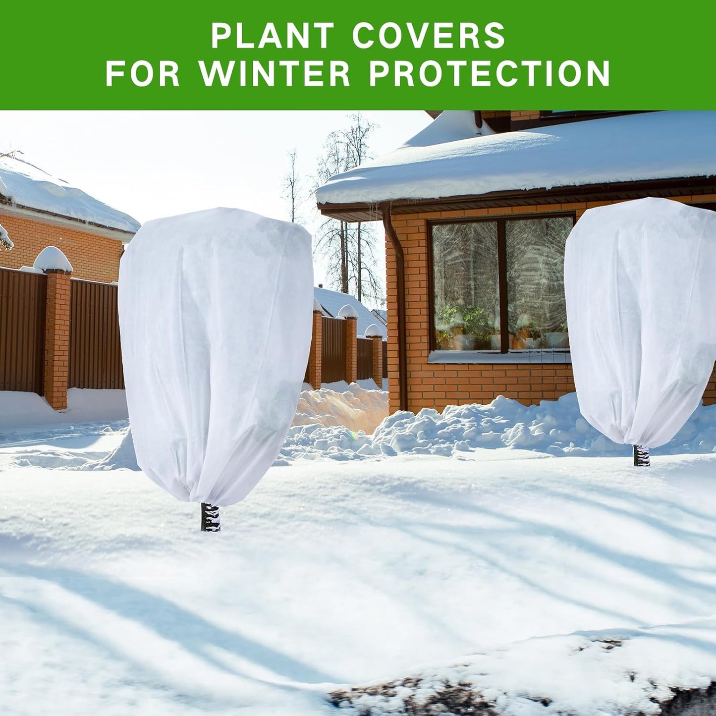 2-Pack Plant Covers Freeze Protection 42" x45" 2.2 oz, Frost Cloth Plants Jacket Drawstring Tree Cover for Outdoor Plants, Shrub Potted Plants Winter