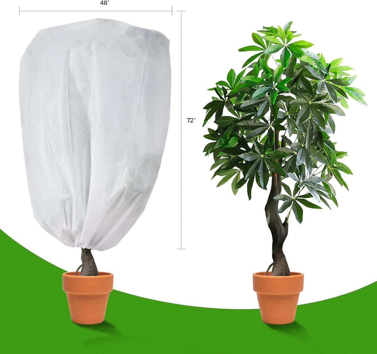 2-Pack Plant Covers Freeze Protection 42" x45" 2.2 oz, Frost Cloth Plants Jacket Drawstring Tree Cover for Outdoor Plants, Shrub Potted Plants Winter