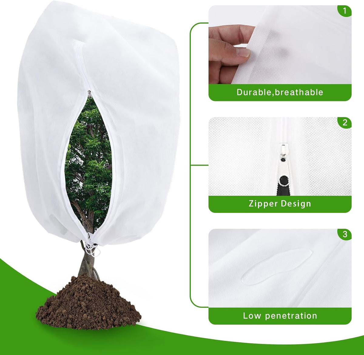 2-Pack Plant Covers Freeze Protection 42" x45" 2.2 oz, Frost Cloth Plants Jacket Drawstring Tree Cover for Outdoor Plants, Shrub Potted Plants Winter