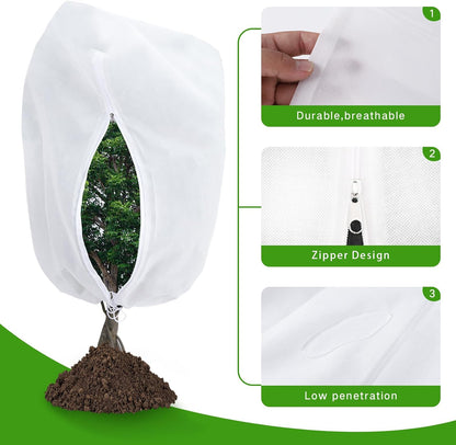 2-Pack Plant Covers Freeze Protection 42" x45" 2.2 oz, Frost Cloth Plants Jacket Drawstring Tree Cover for Outdoor Plants, Shrub Potted Plants Winter