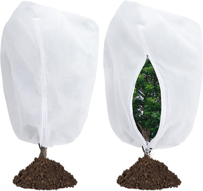 2-Pack Plant Covers Freeze Protection 42" x45" 2.2 oz, Frost Cloth Plants Jacket Drawstring Tree Cover for Outdoor Plants, Shrub Potted Plants Winter