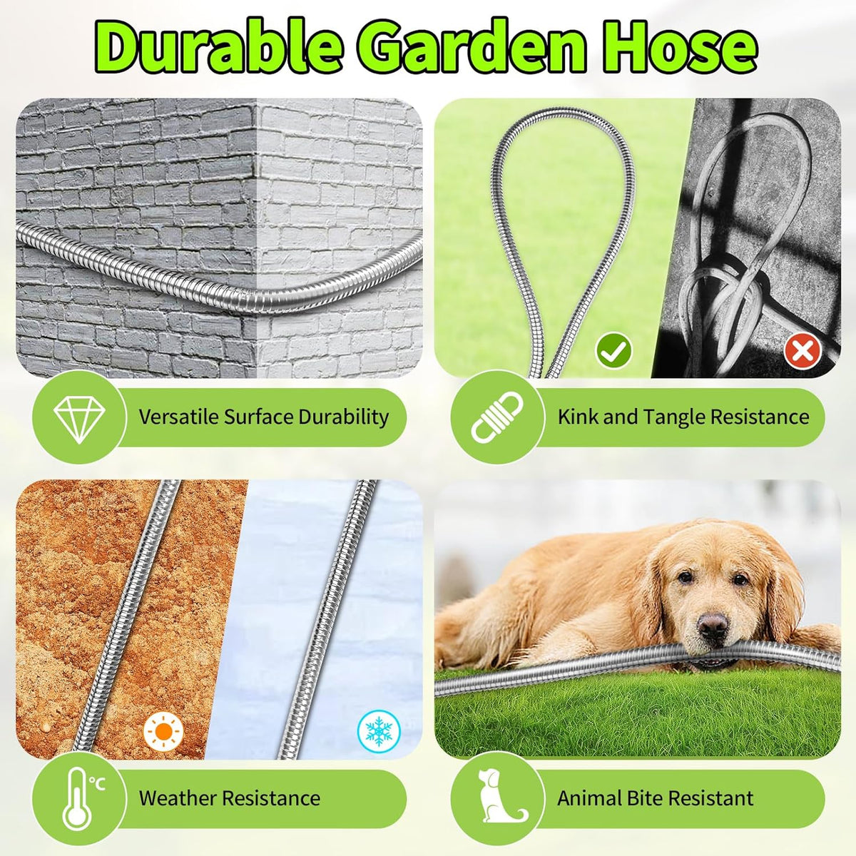 75FT Garden Hose, Stainless Steel Water Hose, 10 Function Nozzle